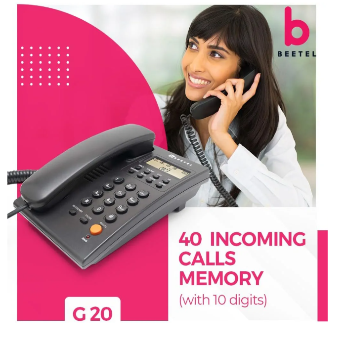 Beetel Newly Launched G20,TEC Certified,Caller ID LCD Display, Ringer LED, DTMF/FSK Compatible, Adjustable Handset/Ringer Volume,Music on Hold,Desk/Wall Mountable,3 Level LCD contrast,Alarm(G20-Black)