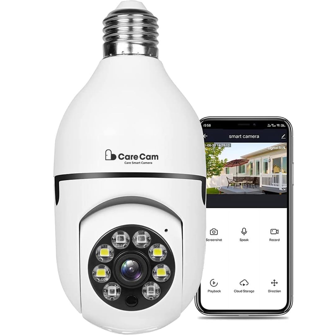 Care Cam Bulb CCTV Camera for Home Security 360 Degrees 1080P Indoor Security Starlight Night Vision Monitor, Motion Detection